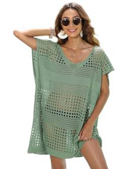 MIXIDON Strandkleid Damen Bikini Cover Up Strandkleider Stricken Damen Sommer Cover Up Strandkleid Hohl Strandponcho Kimono Weiter Ausschnitt Damen Strand Bikini überwurf Damen Sexy Einheitsgröße Grün von MIXIDON