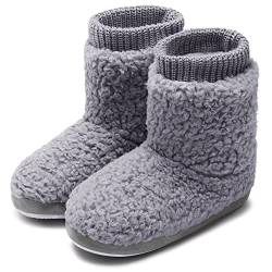 MIXIN Hausschuhe Damen Hüttenstiefel Rutschfest Winter Frauen Pantoffeln für Indoor Outdoor Grau EU 36-37 von MIXIN