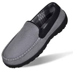 MIXIN Herren Mokassins Hausschuhe für Männer Memory Foam Slip On Schuhe für Innen & Außen Grau 43 von MIXIN