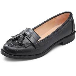 MIXIN Loafer Schuhe für Damen Slip on Mokassins Schwarz Casual Flats für das Fahren Arbeit Büro Wildleder Ballettschuhe Size 38 von MIXIN