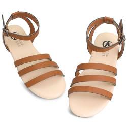 MIXIN Mädchen Sandalen Open Toe Strappy Sommer Schuhe Kleid Sandalen für Mädchen Braun 32 von MIXIN