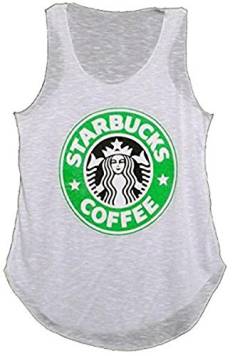 MIXLOT Neue Damen Starbucks Logo Print T-Shirt-Weste Coffee House Graphic Women Casual Vest Top Größe 36-42 (M/L 40-42, weiß) von MIXLOT