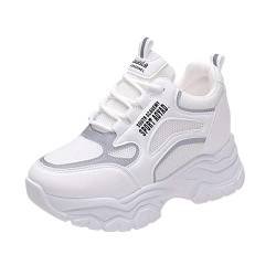 MIXSEN Sneaker mit Keilabsatz Damen Wedges Keilabsatz Schuhe Sportschuhe Laufschuhe Freizeitschuhe Turnschuhe Bequeme Atmungsaktiv(Weiß-grau,36) von MIXSEN