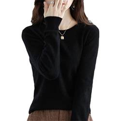 MIYYO Damen 100% Wolle Pullover Herbst Winter Langarm Warm Kaschmir Strickpullover Frauen Lässig Oversize Strickpulli (Color : Black, Size : S) von MIYYO