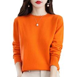 MIYYO Damen 100% Wolle Pullover Herbst Winter Langarm Warm Kaschmir Strickpullover Frauen Lässig Oversize Strickpulli (Color : Orange, Size : L) von MIYYO