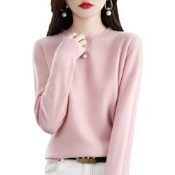 MIYYO Damen 100% Wolle Pullover Herbst Winter Langarm Warm Kaschmir Strickpullover Frauen Lässig Oversize Strickpulli (Color : Pink, Size : L) von MIYYO