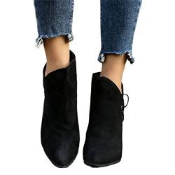 MIYYO Damen Elegante Chelsea Boots Mode Spitz Stiefeletten Mit Absatz Retro Wildleder Schneestiefel Winter Knöchel Schuhe Für Party High Heels Frauen Freizeit Booties (Color : Black, Size : 38 EU) von MIYYO