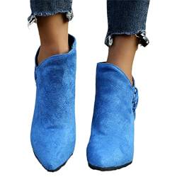 MIYYO Damen Elegante Chelsea Boots Mode Spitz Stiefeletten Mit Absatz Retro Wildleder Schneestiefel Winter Knöchel Schuhe Für Party High Heels Frauen Freizeit Booties (Color : Blue, Size : 37 EU) von MIYYO