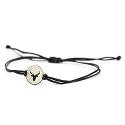 MIZZE Made for Luck Animal Charms auf Double Black String verstellbare Armband Männer Frauen - wasserdicht, Nicht allergische Schmuck (Hirsch) von MIZZE Made for Luck