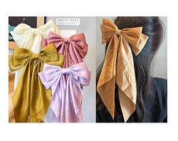 MJARTORIA Haarspange Satinschleife, große Haarschleife, große Schleifen mit langen Bändern Haarklammern, Haarnadelschleife für Mädchen Frauen Haar Bowknot (Mehrfarbig 4PCS) von MJARTORIA