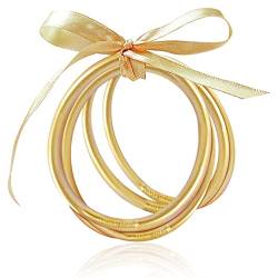 MJARTORIA Silikon Jelly Armbänder Bowknot Armreif Set, Glitzer Party Armreifen, Glitzer gefüllt Armband für Mädchen (champagne gold) von MJARTORIA