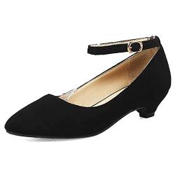 MJIASIAWA Damen Buro Arbeit Kitten Heel Pointed Toe Knöchelriemchen Pumps Niedrige Absatz Comfy Formal Kleid Klassischer Pumps Schwarz Gr 43 EU/45 Asiatisch von MJIASIAWA