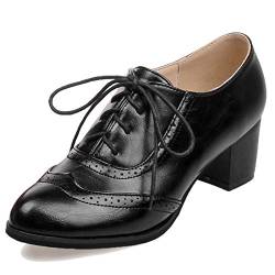 MJIASIAWA Damen Closed Toe Klassischer Buro Arbeit Blockabsatz Brogue Pumps Retro Cut Out Mitte Absatz Leisure Oxford Pumps Schwarz Gr 41 EU/43 Asiatisch von MJIASIAWA