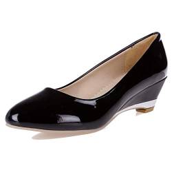 MJIASIAWA Damen Closed Toe Ohne Verschluss Mode Lack Keilabsatz Mitte Absatz Pumps Bride Hochzeit Comfy Kleid Mode Pumps Party Schwarz Gr 40.5 EU/42 Asiatisch von MJIASIAWA