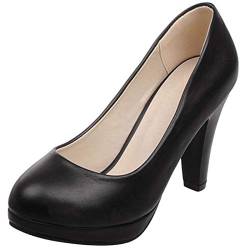 MJIASIAWA Damen Hochzeit Party Höhe Ferse Ohne Verschluss Mode Plateau Pumps Buro Formal Kleid Closed Toe Pumps Schwarz Gr 33 EU von MJIASIAWA