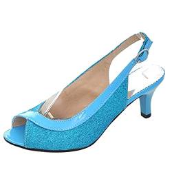 MJIASIAWA Damen Hochzeit Sequins Peep Toe Slingback Stiletto Pumps Kitten Heel Mode Bride Kleid Abend Prom Schuhe Blau Gr 41 EU/43 Asiatisch von MJIASIAWA