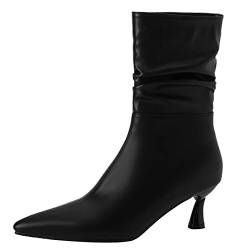 MJIASIAWA Damen Ohne Verschluss Hochzeit Kitten Heel Halbschaft Boots Kleid Bride Elegant Winter Warm Slouch Riding Stiefeletten Schwarz Gr 32 Eu von MJIASIAWA