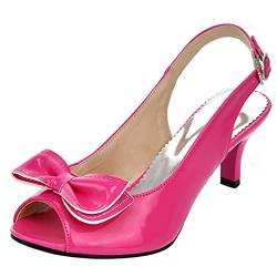 MJIASIAWA Damen Peep Toe Party Elegant Slingback Stiletto Bogen Pumps Abend Kitten Heel Comfy Hochzeit Pumps Rose-Rot Gr 45 EU/47 Asiatisch von MJIASIAWA