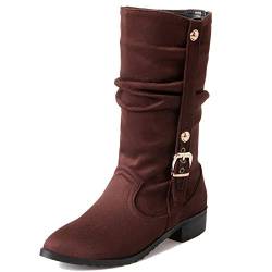 MJIASIAWA Damen Winter Pointed Toe Leisure Halbschaft Slouch Stiefel Ohne Verschluss Equestrian Niedrige Absatz Warm Schneestiefel Braun/Dl Gr 46 EU/48 Asiatisch von MJIASIAWA