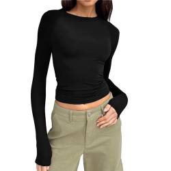 Damen Langarmshirt Y2k Slim Fit Einfarbig Langarm Shirt Elegant Sexy Crop Tops Y2k Clothes Fashion Longsleeve für Frauen Mädchen von MJIQING