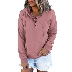 MJIQING Hoodie Damen Knopfleiste Kapuzenpullover Langarm Leichter Pullover Sweatshirt mit Kängurutasche Kordelzug Herbst Winter Casual Einfarbig Pulli Sweatjacke Oberteile Langarmshirt Tops von MJIQING