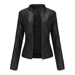 MJIQING Lederjacke Damen Kurz Jacke Übergangsjacke aus Kunstleder mit Reißverschluss für Herbst von MJIQING