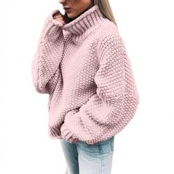 MJIQING Pullover Damen Strickpullover Hohe Kragen Lässig Freizeit Elegant Sweater Langarm Sweatshirt Winter Lose Bluse Oberteile Oversize Warme Rollkragen Pullover Grobstrick Strickpulli von MJIQING