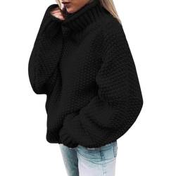 MJIQING Pullover Damen Strickpullover Hohe Kragen Lässig Freizeit Elegant Sweater Langarm Sweatshirt Winter Lose Bluse Oberteile Oversize Warme Rollkragen Pullover Grobstrick Strickpulli von MJIQING