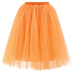 Tüllrock Damen Tutu Rock Midi Petticoat Hoch Taillierter A Linien Rockabilly Petticoat Mesh-Chiffon-Faltenrock Karneval Kostüm Tanzrock Unterrock Petticoat von MJIQING