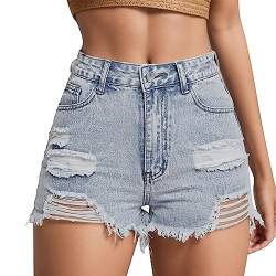 MJISG Damen Kurze Jeans Hose Hotpants Frauen Sexy Denim Distressed Mit Hoher Taille Dehnbare Jeansshorts (as3, Alpha, s, Regular, Regular, Blau J) von MJISG