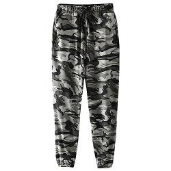 MJISG Herren Camouflage Hose Regular Fit Stretch Hoher Bund Herren Jogger Jogginghose Basic Fleece Joggerhose Mit Elastischem Bund Cargohose Jungen Sporthose Herren Lang Jogginghose (Grey XXXXXL) von MJISG