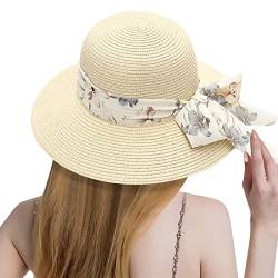 MJISG sonnenhüte für Damen Strandhut Strohhut Freizeit Ausflug Sonnenschutz Urlaub Sonnenhut Sonnenhut aus Stoff Damen Schnelltrocknend großer Kopf (Beige) von MJISG