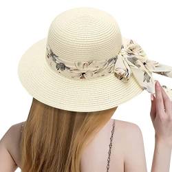 MJISG sonnenhüte für Damen Strandhut Strohhut Freizeit Ausflug Sonnenschutz Urlaub Sonnenhut Sonnenhut aus Stoff Damen Schnelltrocknend großer Kopf (Weiß) von MJISG