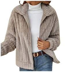 Plüschjacke Damen Einfarbig Cardigan Fleece Langarm Jacke Mantel Winter Lose Top Mantel Damen Große Größen Warme Damen Winter Jacke Teddyfell Gefütterte Winterjacke (B, S) von MJISG