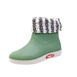 Winterstiefel Regenstiefel Damen Kurze Röhre Thermalwasser Schuhe Studenten Tägliche Gummistiefel Damen Gefüttert und Wasserdicht Schuhe Warme Regenstiefel Schuhe Damen Herbst Elegant (Green, 40) von MJISG