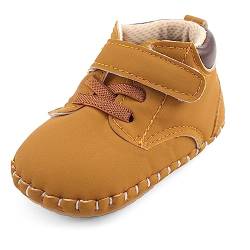 MK MATT KEELY Baby Jungen Lauflernschuhe 1 Jahr PU Leder Krabbelschuhe mit Weiche Anti-Rutsch Sohle,Gelb,6-12 Monate von MK MATT KEELY