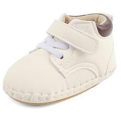 MK MATT KEELY Baby Jungen Lauflernschuhe 1 Jahr PU Leder Krabbelschuhe mit Weiche Anti-Rutsch Sohle,Weiß,6-12 Monate von MK MATT KEELY