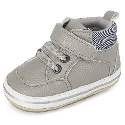 MK MATT KEELY Baby Jungen Mädchen Lauflernschuhe PU Leader Krabbelschuhe mit Weich Gummi Anti-Rutsch Sohle 0-6 Monate,Grau2 von MK MATT KEELY