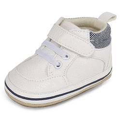 MK MATT KEELY Baby Jungen Mädchen Lauflernschuhe PU Leader Krabbelschuhe mit Weich Gummi Anti-Rutsch Sohle 12-18 Monate,Weiß2 von MK MATT KEELY