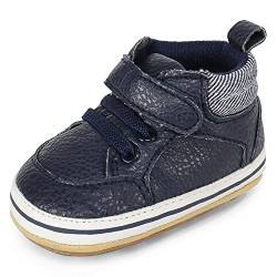 MK MATT KEELY Baby Jungen Mädchen Lauflernschuhe PU Leader Krabbelschuhe mit Weich Gummi Anti-Rutsch Sohle 6-12 Monate,Blau2 von MK MATT KEELY