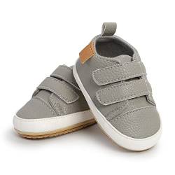 MK MATT KEELY Baby Mädchen Jungen Lauflernschuhe PU Leder Leichte Schuhe mit Weiche Sohle 6-12 Monate,Grau von MK MATT KEELY