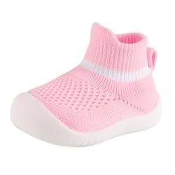 MK MATT KEELY Baby Sockenschuhe Mädchen Lauflernschuhe 6-36 Monate Kleinkind Stricken Krabbelschuhe mit rutschfeste Gummisohle,Rosa,9-12 Monate von MK MATT KEELY