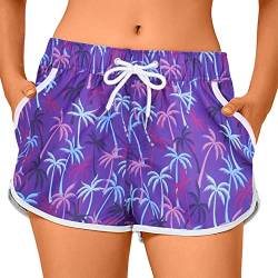 MK MATT KEELY Badehose Damen Sommerliche Badeshorts Schnell Trocknendes Strand Hosen mit Kordelzug und Taschen,Lila,44(XL) von MK MATT KEELY