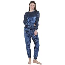 MK MATT KEELY Schlafanzug Damen Lang Warm Bequemer Pyjama Set Langarm Oberteil Und Schlafanzughose Winter Sleepwear,Blau,M von MK MATT KEELY