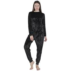 MK MATT KEELY Schlafanzug Damen Lang Warm Bequemer Pyjama Set Langarm Oberteil Und Schlafanzughose Winter Sleepwear,Schwarz,S von MK MATT KEELY