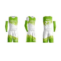 MKEING Benutzerdefiniertes Basketball Trikot Herren Shorts：Herren-Basketballtrikot Personalisierte Sportuniform für Herren/Jugendliche 4XS-8XL. (Weiß und grün) von MKEING