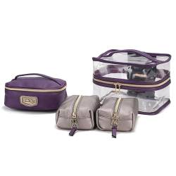 MKF Stilvolle Kosmetiktasche, tragbar, Make-up, Reise-Organizer, 4 Stück, Emma Pewter Purple von MKF Collection