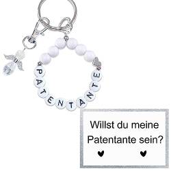 MKISHINE Patentante Taufpatin fragen Herz-Schlüsselanhänger Silber mit Jadeperlen Geschenk Taufe Geburt Baby von MKISHINE