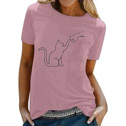 Damen Rundhals T-Shirt Kurzärmliges O-Neck-T-Shirt-Oberteil für Damen, Frühling, Sommer, Katzen Regenbogen Pullover Damen von MKIUHNJ