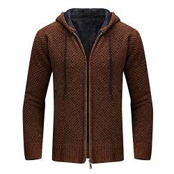 Herren Herbst- und Wintermantel mit Kapuze, Kaschmir, gefüttert, warm, Strickjacke, Strickmantel, Pullover, Tasche, Freizeitmäntel Multifunktionsjacke HerrenHerren Fleecejacke mit (Brown, XXL) von MKIUHNJ